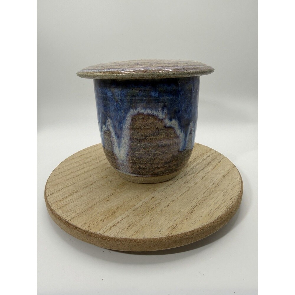 Handmade Blue Purple Drip Glaze Stoneware Pottery Butter Bell